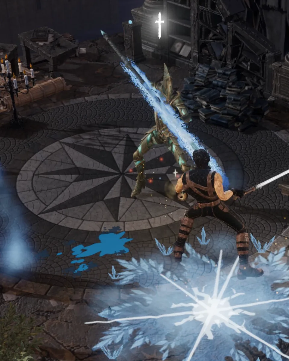 The Warden Disruptor's spear meets the envoy over a burst of frost
