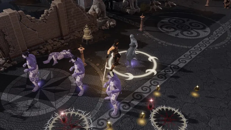 The envoy stands in a white ring at the heart of a horde