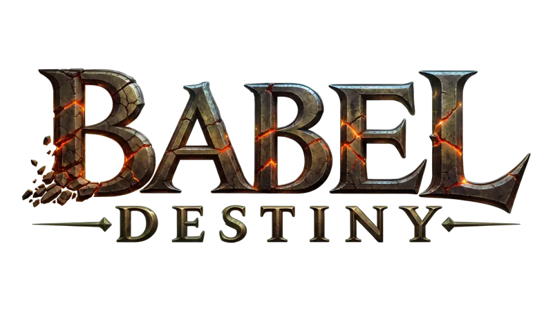 The Babel Destiny logo: cracked stone letters with burning seams